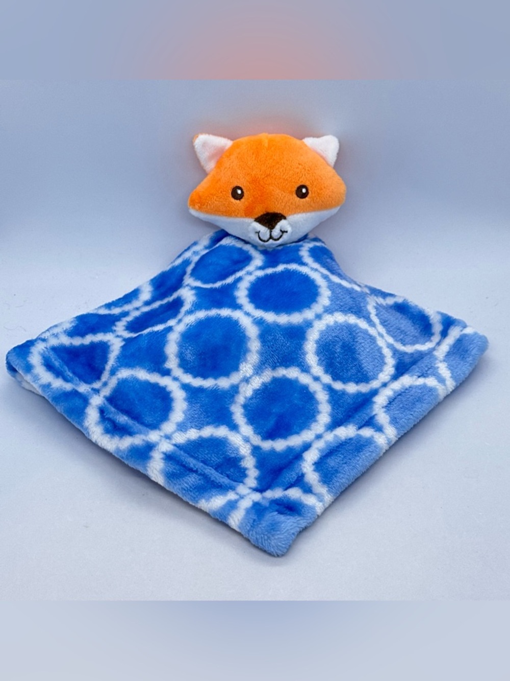 HB Hudson Baby Fox Lovey Blanket Soothing Security Embroidered Eyes Blue White
